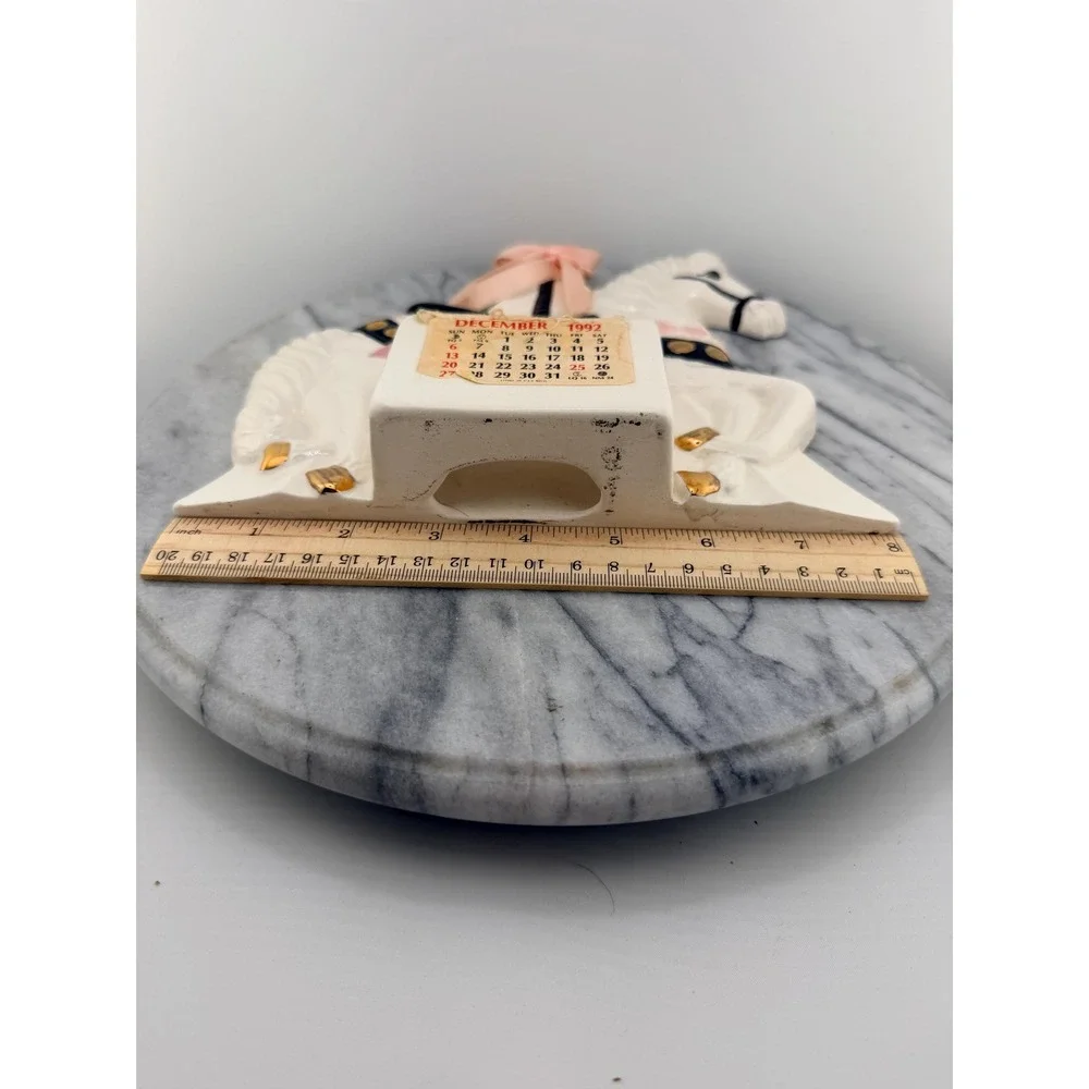 Vintage Ceramic Carousel Horse Calendar Iridescent Pink Gold Organizer Coquette